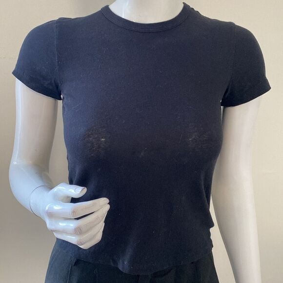 SLVRLAKE Black Cropped Short Sleeve Cotton Baby Tee in Raven Shopbop Revolve - Picture 1 of 7